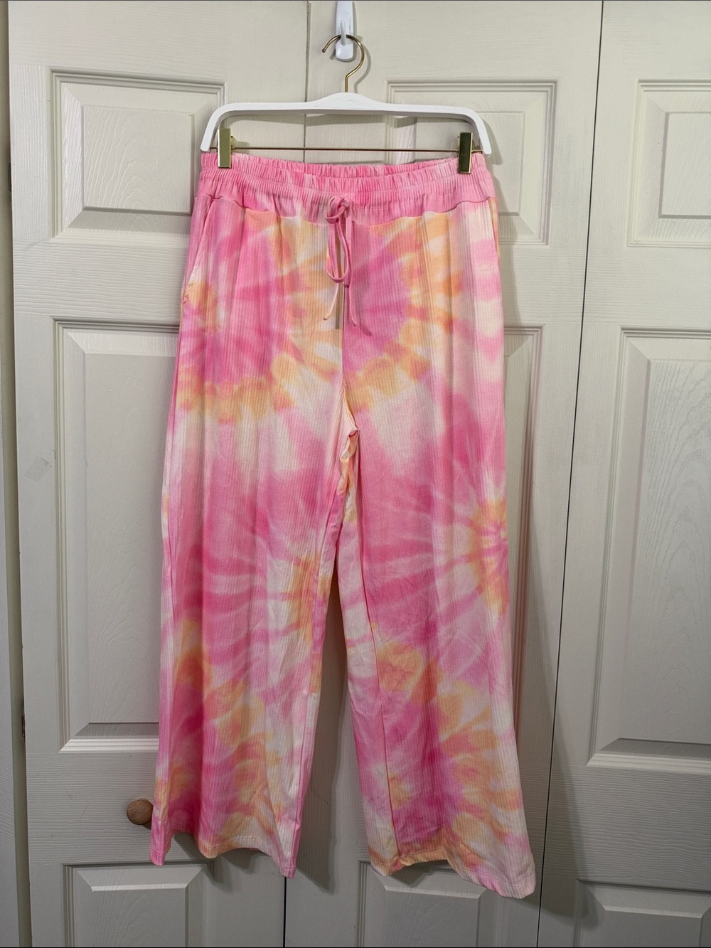 Beach Break women's Tie-Dye Wide-Leg Lounge Pants - Pink & Yellow.  #0022